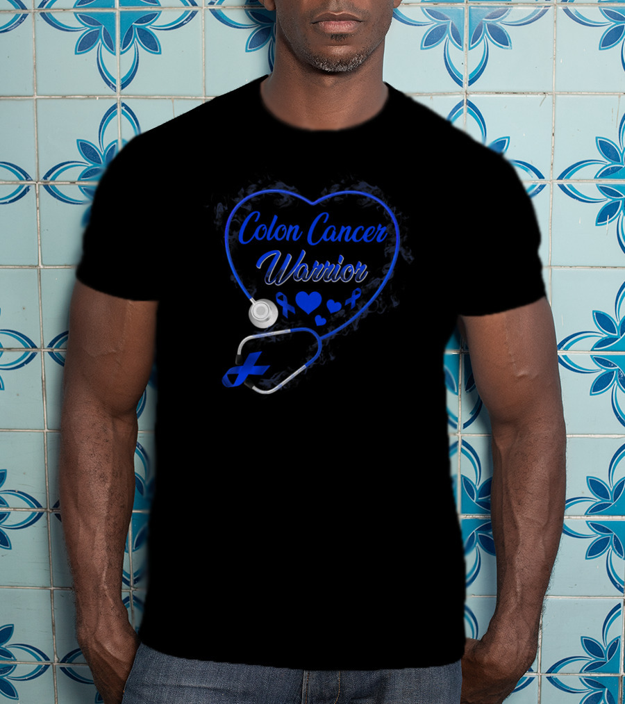 Colon Cancer Warrior Heart Stethoscope With Blue T-Shirt
