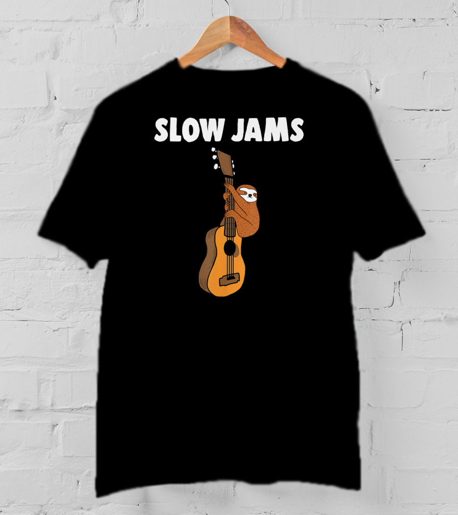 Sloth Lover Slow Jams Novelty Guitar Hugging Fun T-Shirt