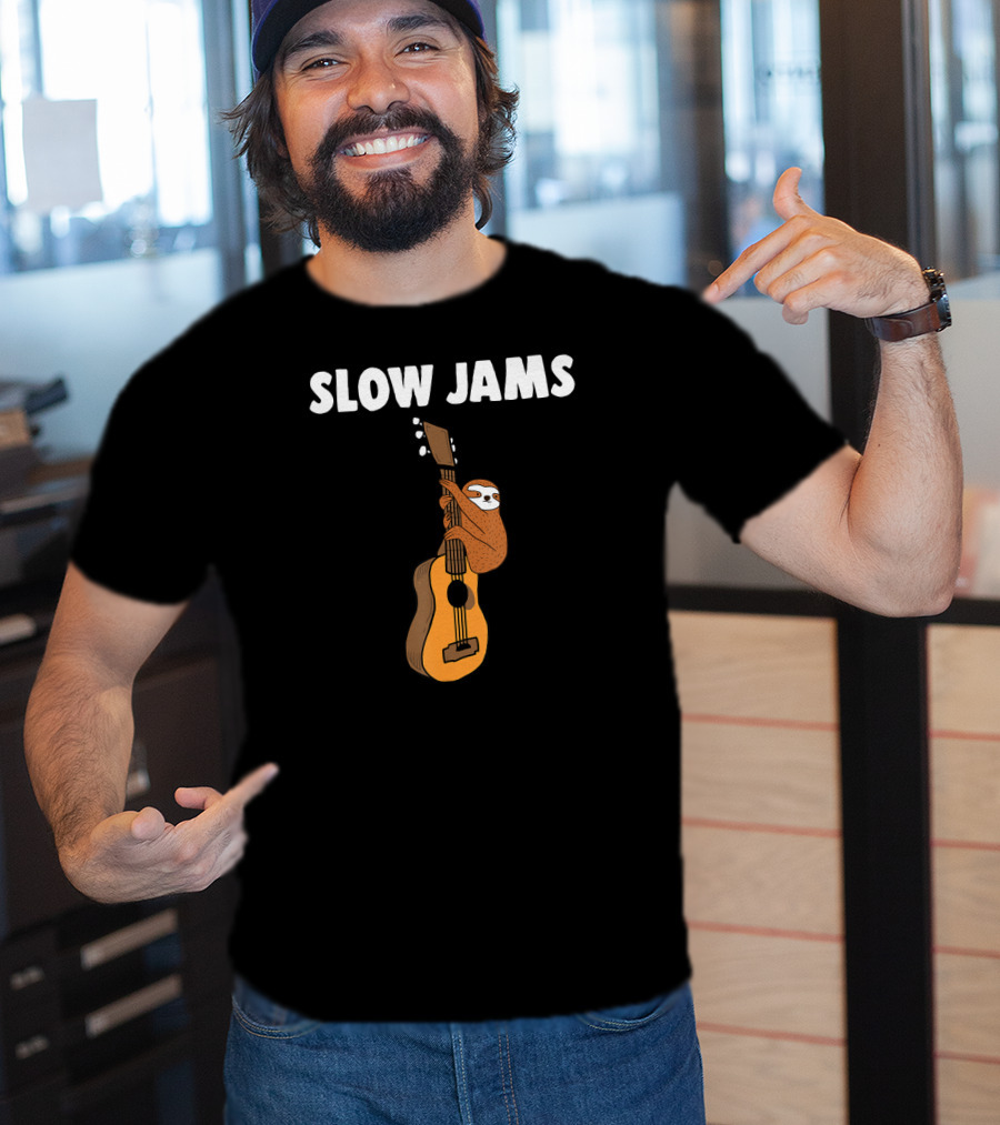 Sloth Lover Slow Jams Novelty Guitar Hugging Fun T-Shirt