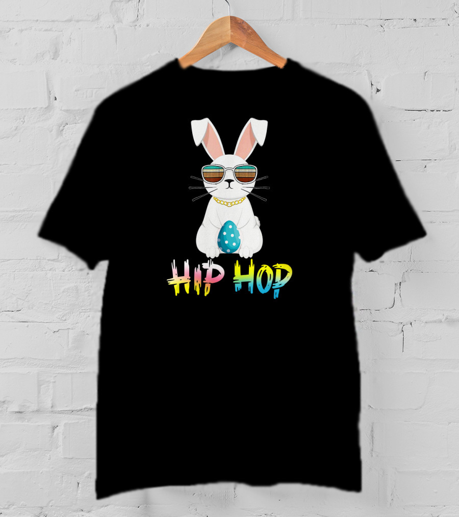 Hip Hop Easter Bunny With Cool Sunglasses And Polka Dot Egg T-Shirt