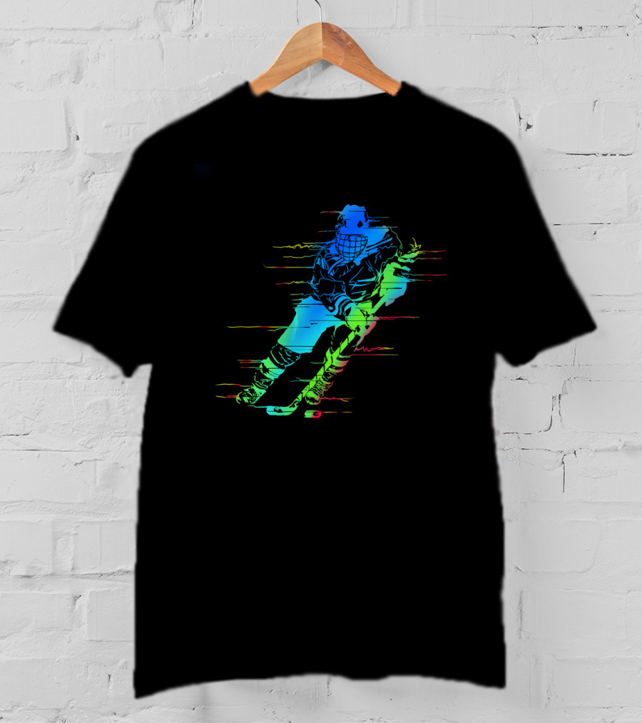 Ice Hockey Player Funny Athletes Glitch Effect Neon Athlete T-Shirt