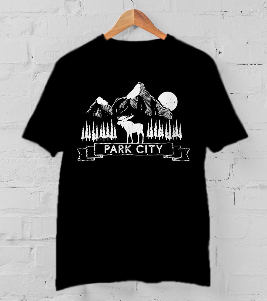 Park City Moose Mountain Trees Moon Utah T-Shirt