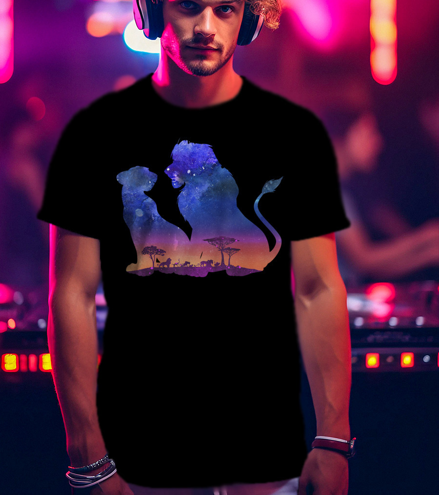 Disney The Lion King Simba And Nala Starry Savannah Silhouette Scene T-Shirt