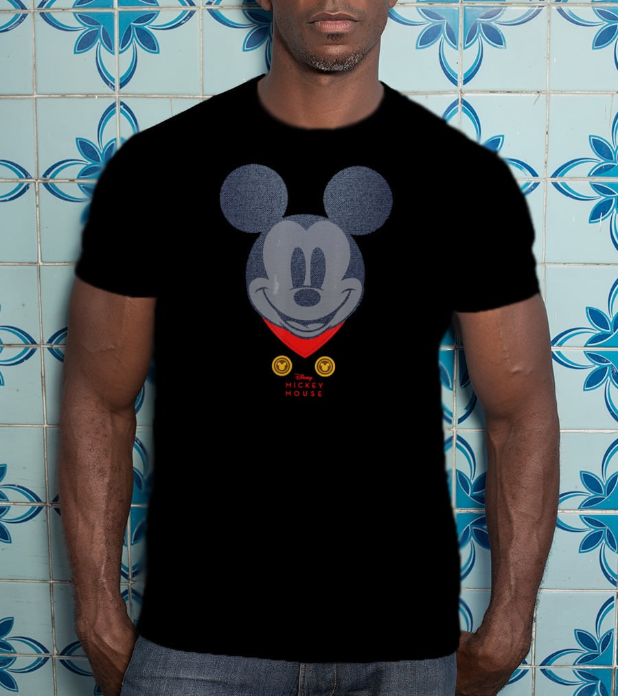 Disney Year Of The Mouse Engineer Mickey March Denim Graphic With Mickey Mouse Badge T-Shirt