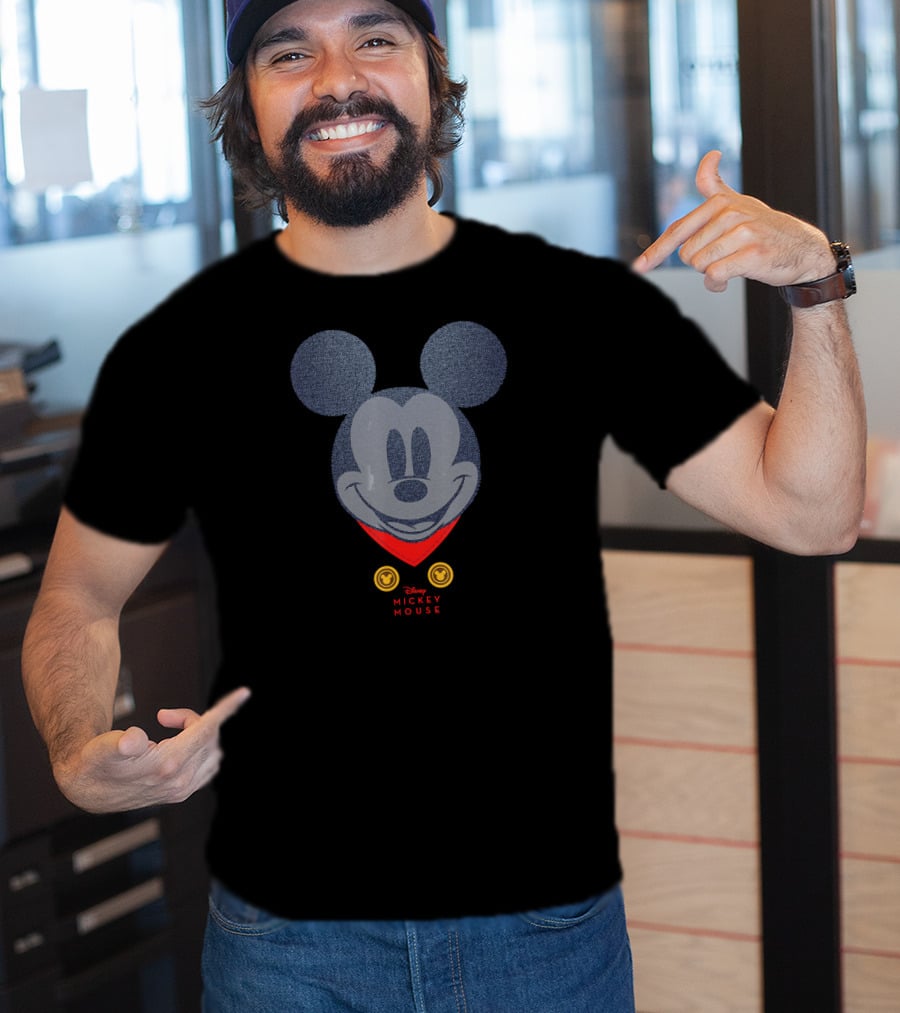Disney Year Of The Mouse Engineer Mickey March Denim Graphic With Mickey Mouse Badge T-Shirt
