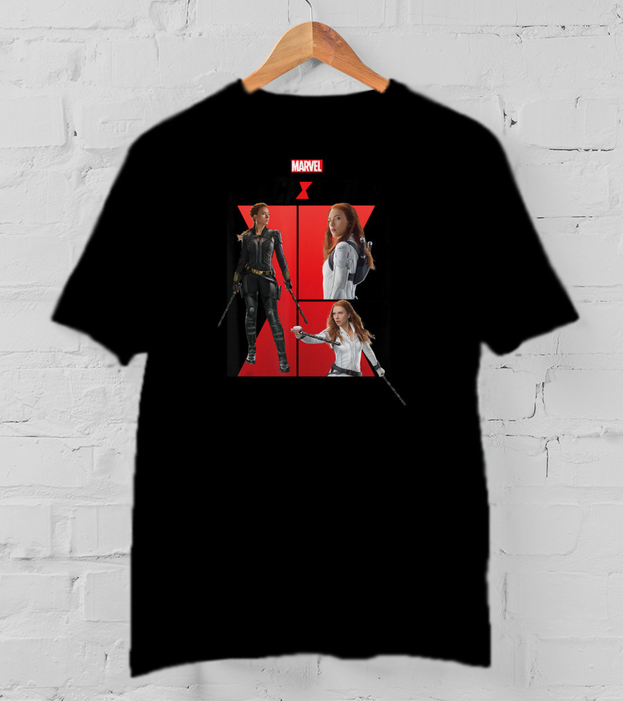 Marvel Black Widow Black And White Suit Comic Panels T-Shirt