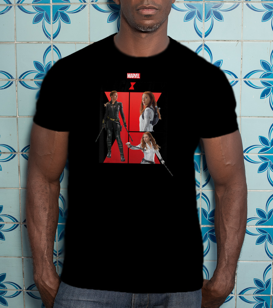 Marvel Black Widow Black And White Suit Comic Panels T-Shirt
