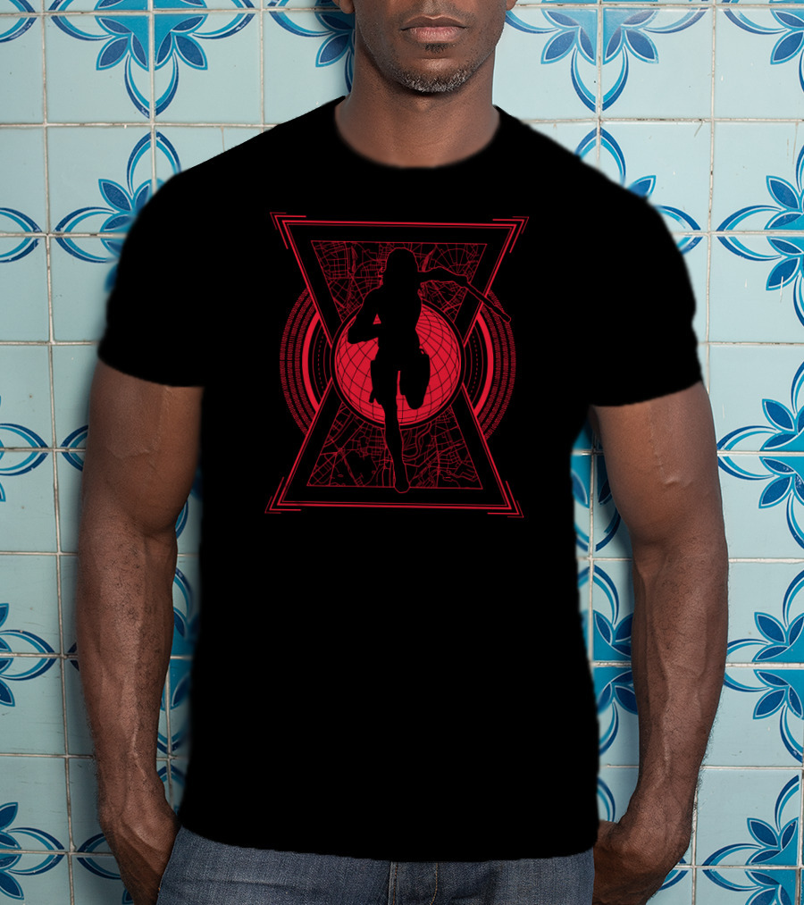 Marvel Black Widow Movie Natasha Romanoff Silhouette Red Hourglass Map T-Shirt