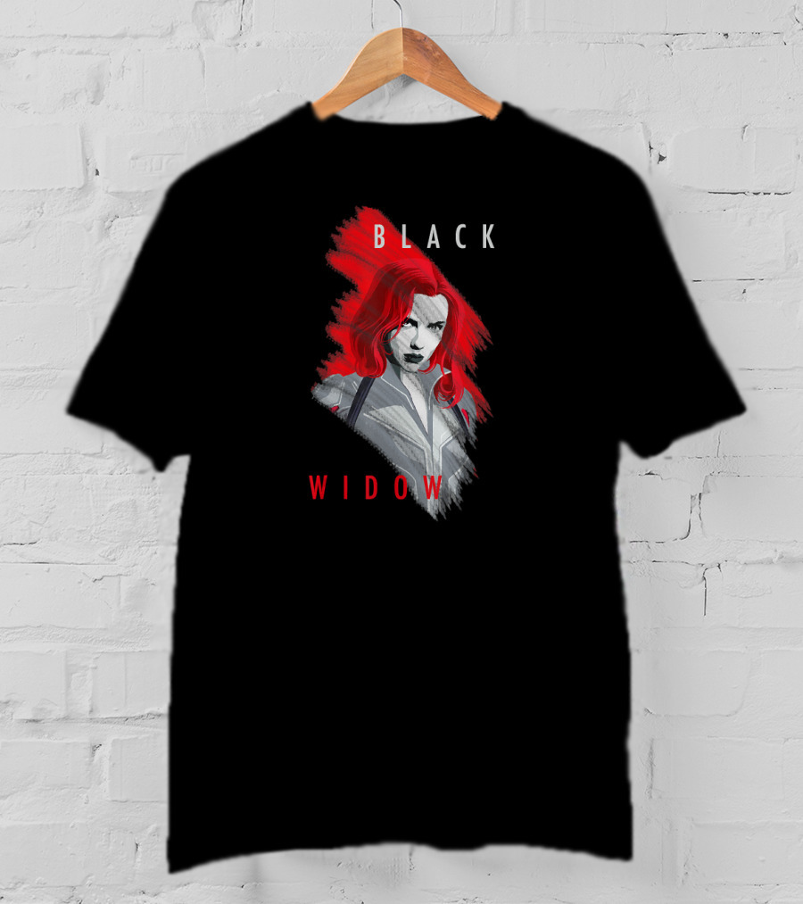 Black Widow Marvel Red Brush T-Shirt