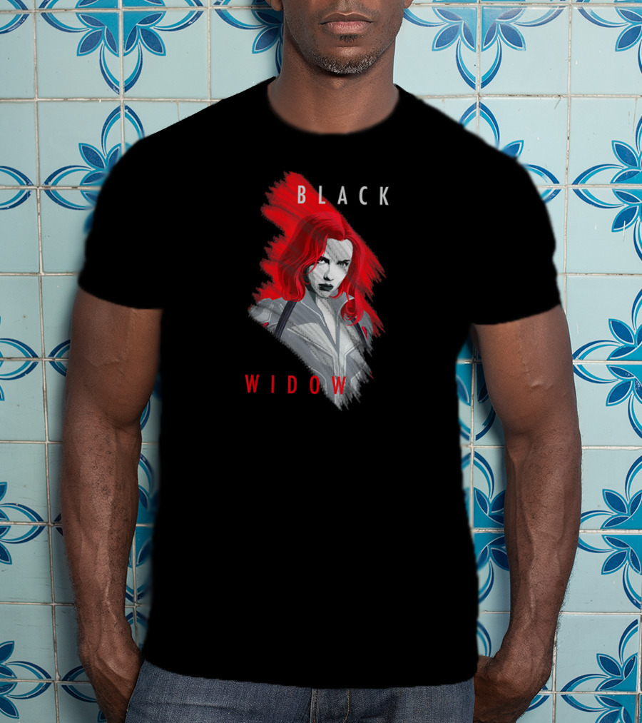 Black Widow Marvel Red Brush T-Shirt