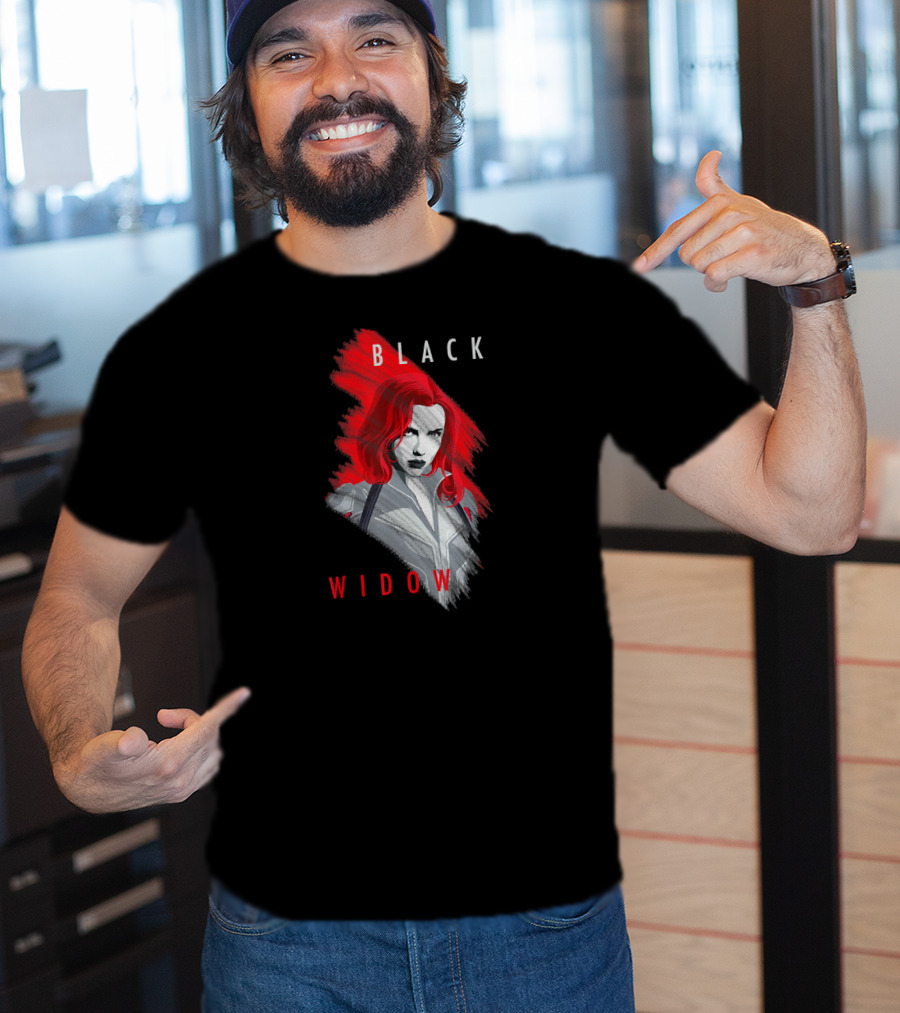 Black Widow Marvel Red Brush T-Shirt