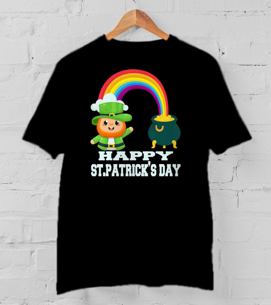 HAPPY ST. PATRICK'S DAY Rainbow Leprechaun Pot Of Gold T-Shirt