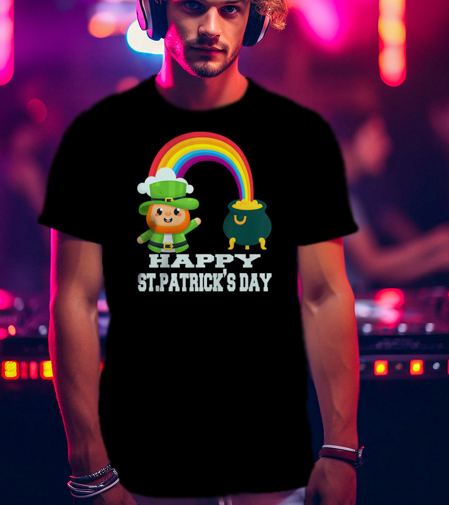 HAPPY ST. PATRICK'S DAY Rainbow Leprechaun Pot Of Gold T-Shirt