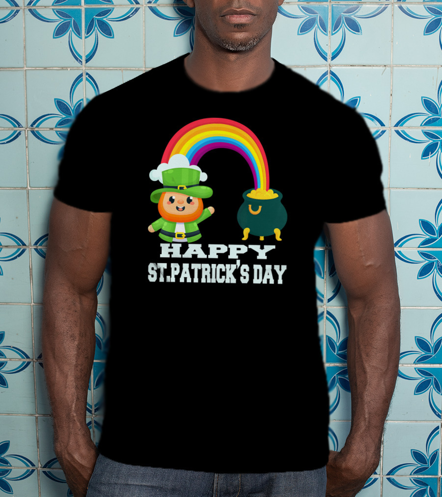 HAPPY ST. PATRICK'S DAY Rainbow Leprechaun Pot Of Gold T-Shirt