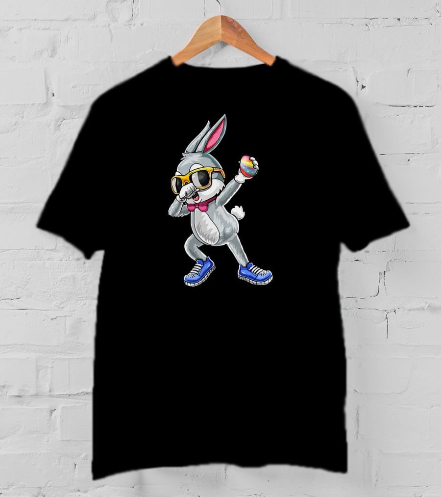 Dabbing Bunny Easter Day Glasses Rabbit Egg Sneakers Bow Tie T-Shirt
