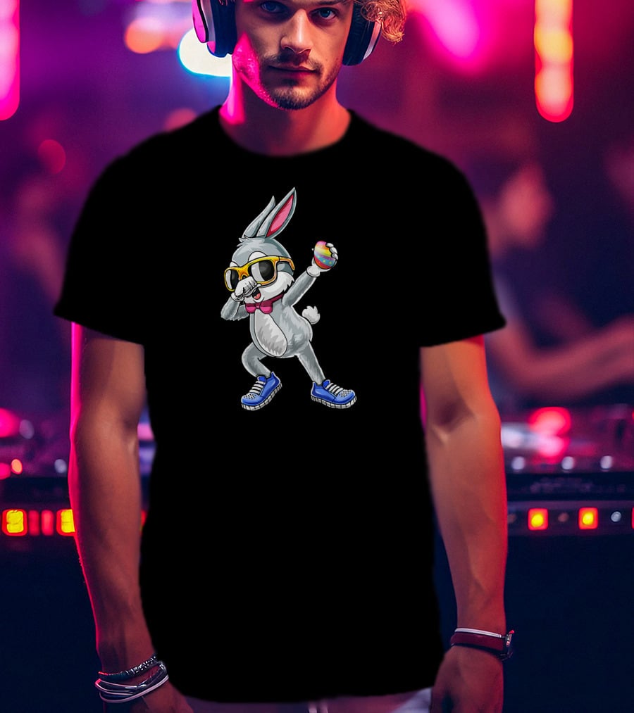 Dabbing Bunny Easter Day Glasses Rabbit Egg Sneakers Bow Tie T-Shirt