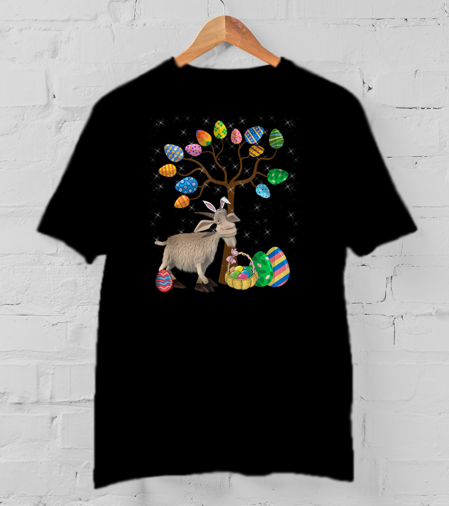 Goat Animal Pet Easter Egg Hunt Under Decorative Egg Tree T-Shirt