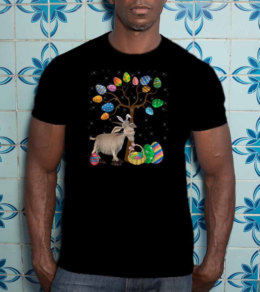 Goat Animal Pet Easter Egg Hunt Under Decorative Egg Tree T-Shirt