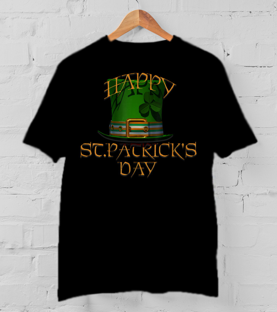 Happy St Patrick's Day Green Top Hat With Shamrock T-Shirt