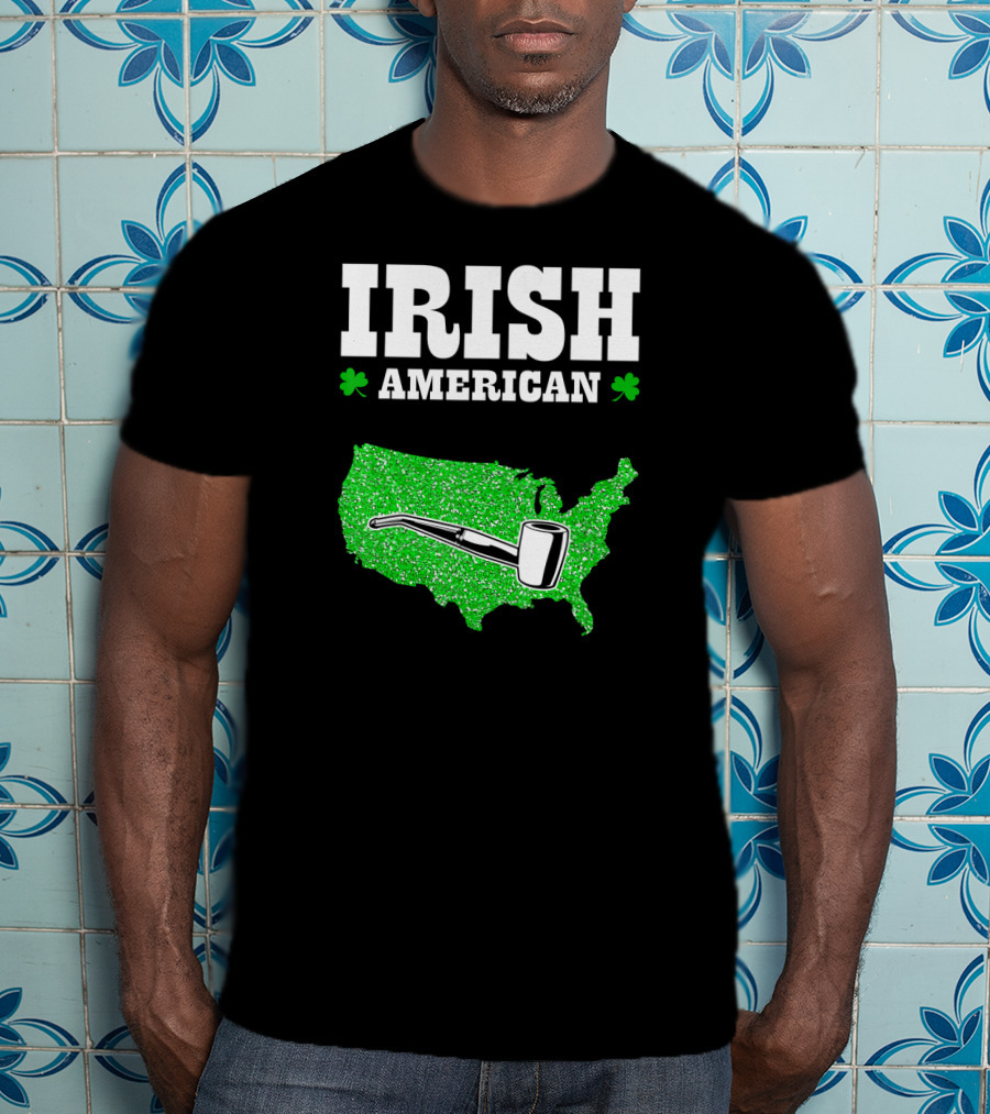 Irish American Shamrock Map With Pipe St Patrick's Day T-Shirt