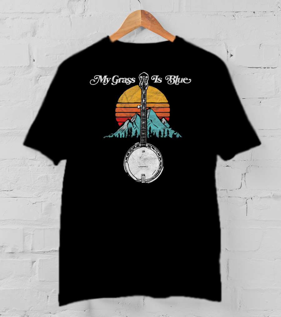 My Grass Is Blue Banjo Rocky Mountain Sunset T-Shirt