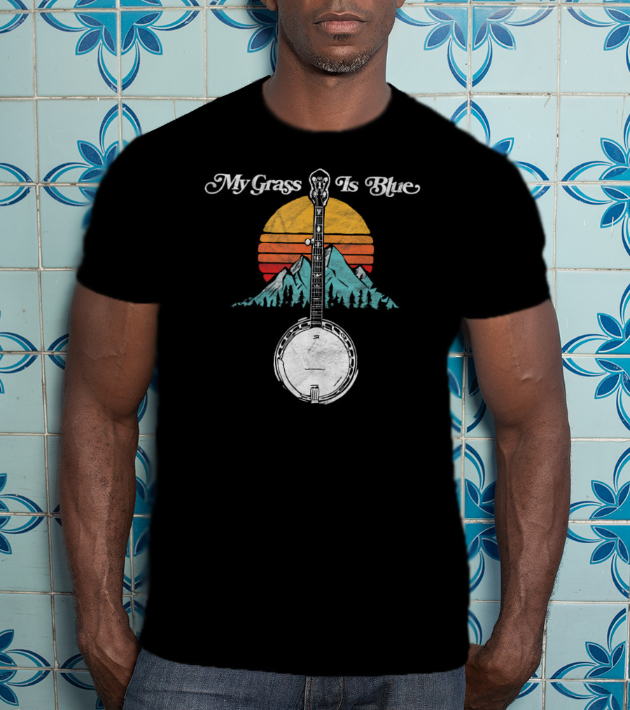 My Grass Is Blue Banjo Rocky Mountain Sunset T-Shirt