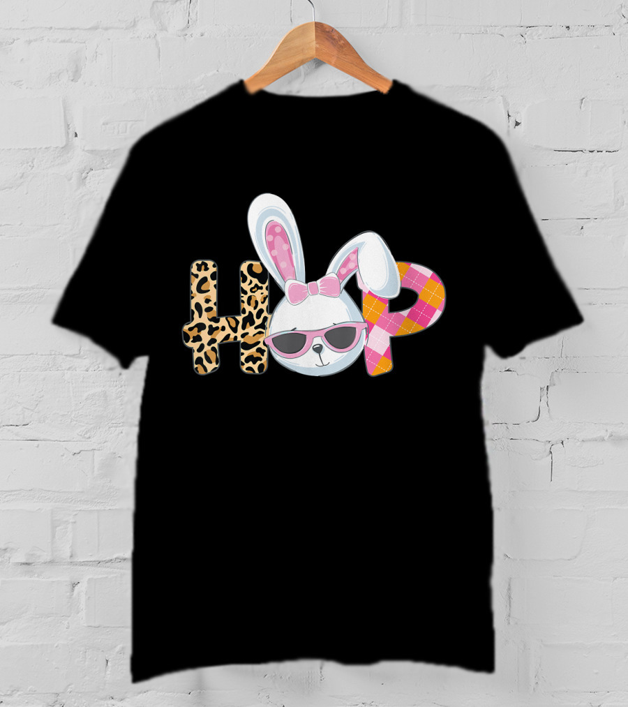 Plaid Easter Bunny HOP Leopard T-Shirt