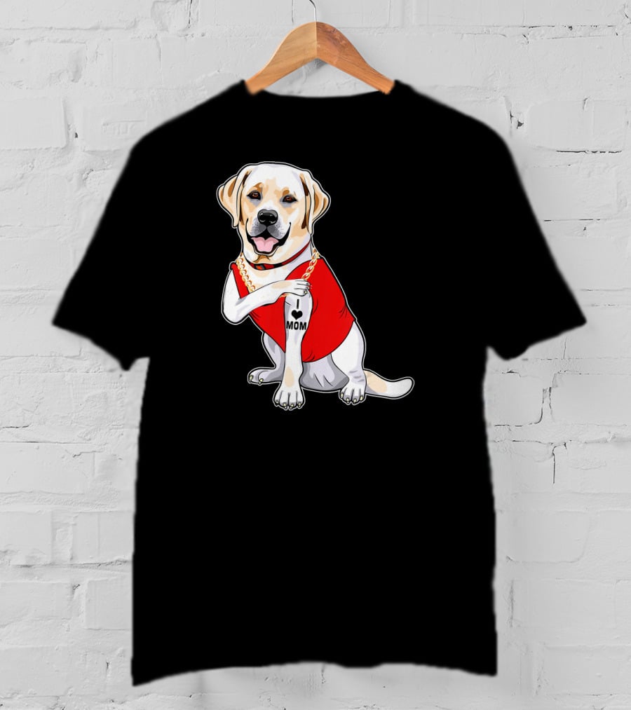 Labrador Retriever I Love Mom Tattoo Red Shirt Gold Chain T-Shirt