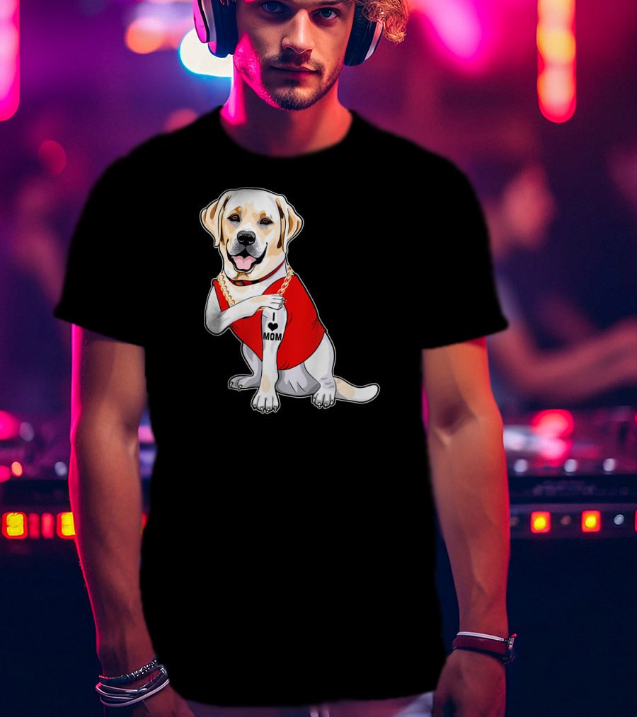 Labrador Retriever I Love Mom Tattoo Red Shirt Gold Chain T-Shirt
