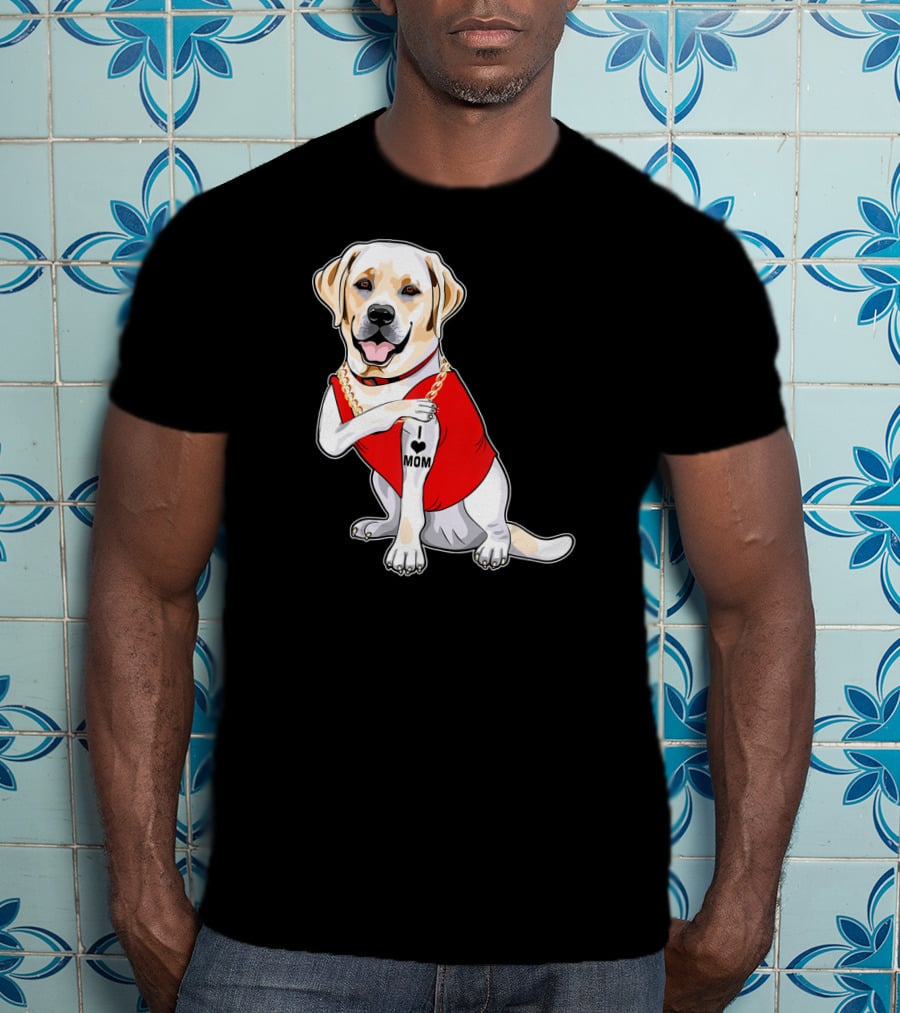Labrador Retriever I Love Mom Tattoo Red Shirt Gold Chain T-Shirt