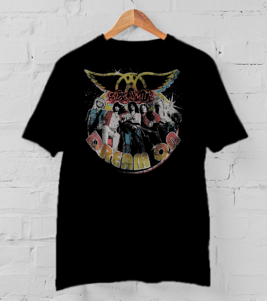 Aerosmith Dream On Band Members Retro Winged T-Shirt