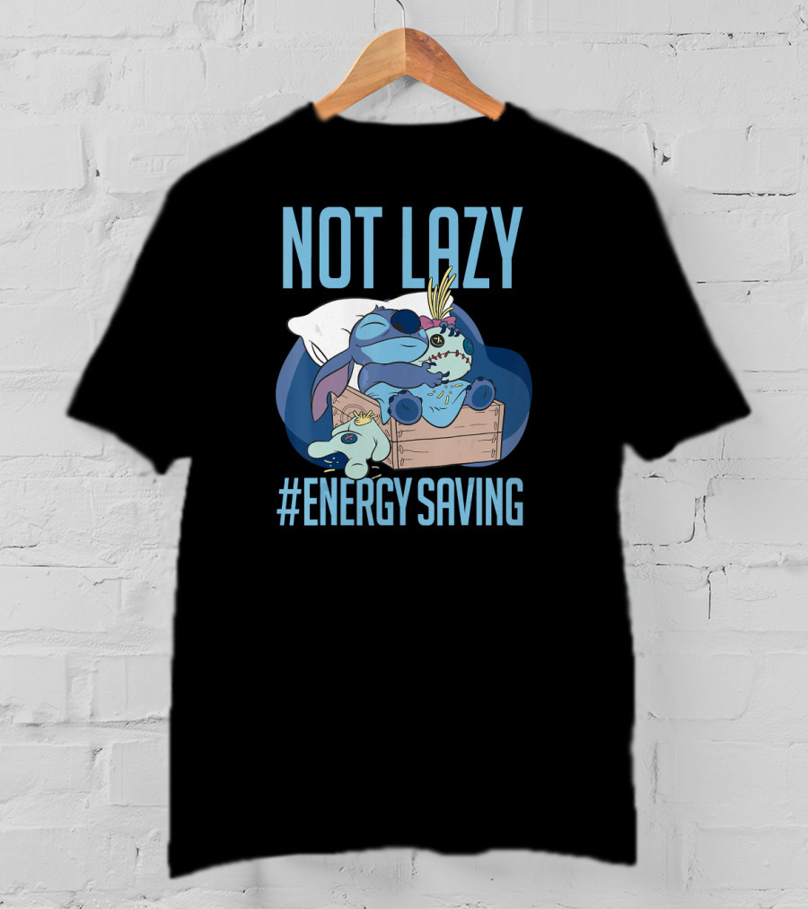 Not Lazy Energy Saving Disney Lilo Stitch Sleeping In Box T-Shirt