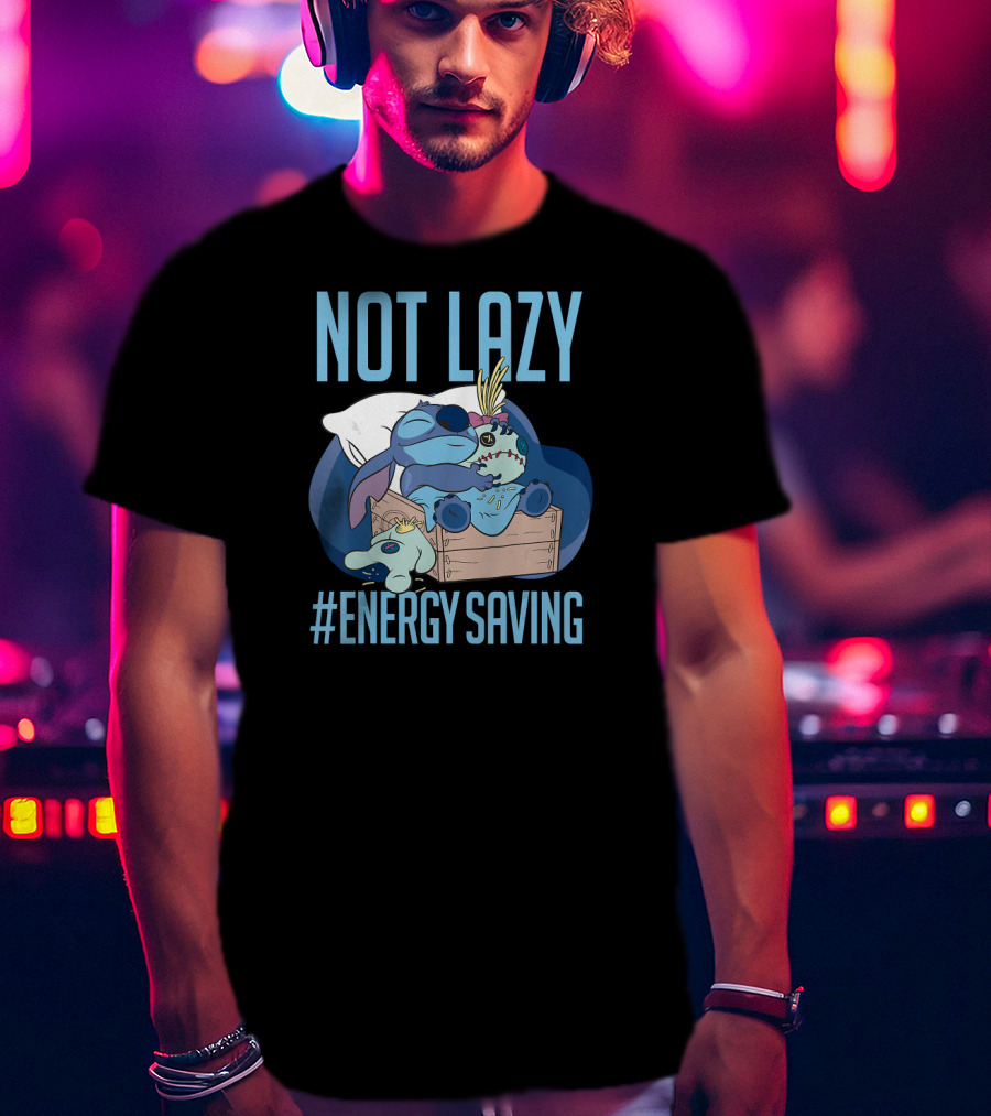 Not Lazy Energy Saving Disney Lilo Stitch Sleeping In Box T-Shirt