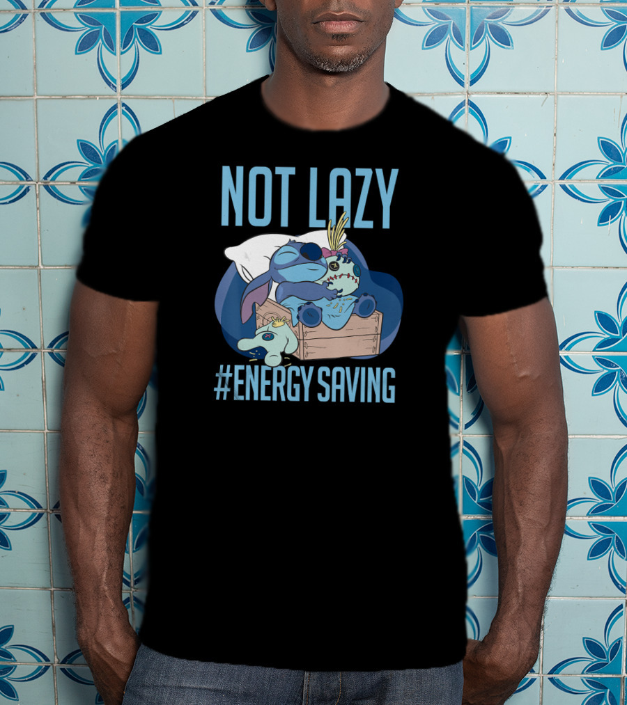 Not Lazy Energy Saving Disney Lilo Stitch Sleeping In Box T-Shirt