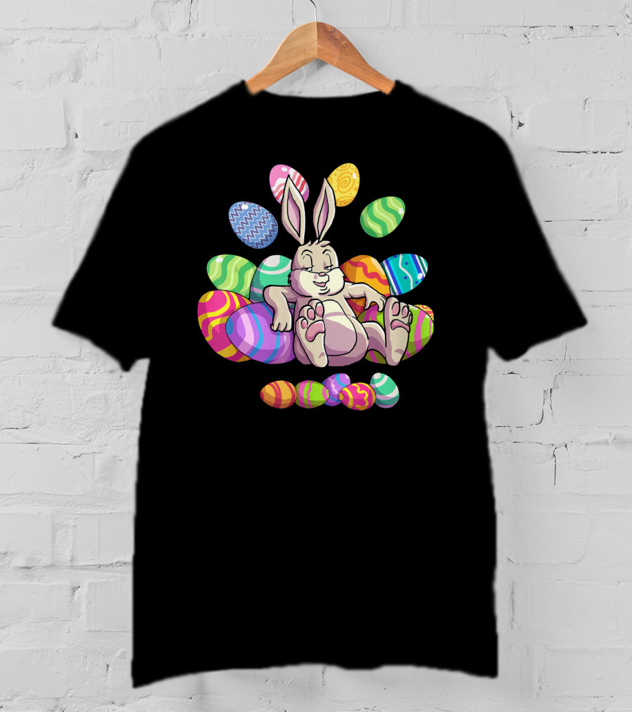 Funny Easter Bunny With Colorful Eggs For Girls Boys Toddler T-Shirt