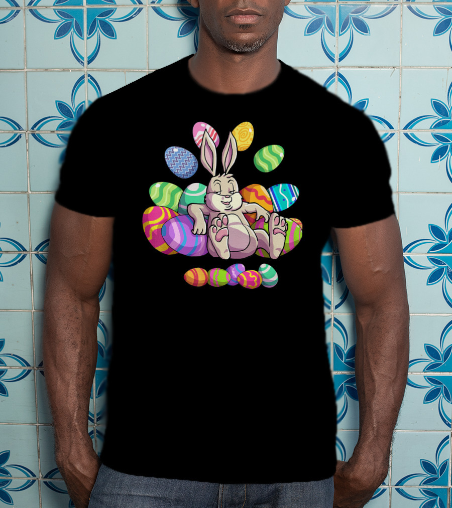 Funny Easter Bunny With Colorful Eggs For Girls Boys Toddler T-Shirt