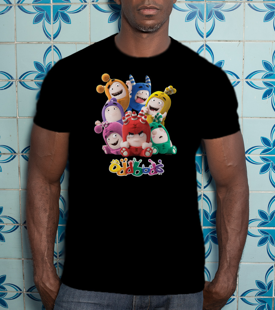 Oddbods All 7 Characters In Colorful Playful Poses T-Shirt