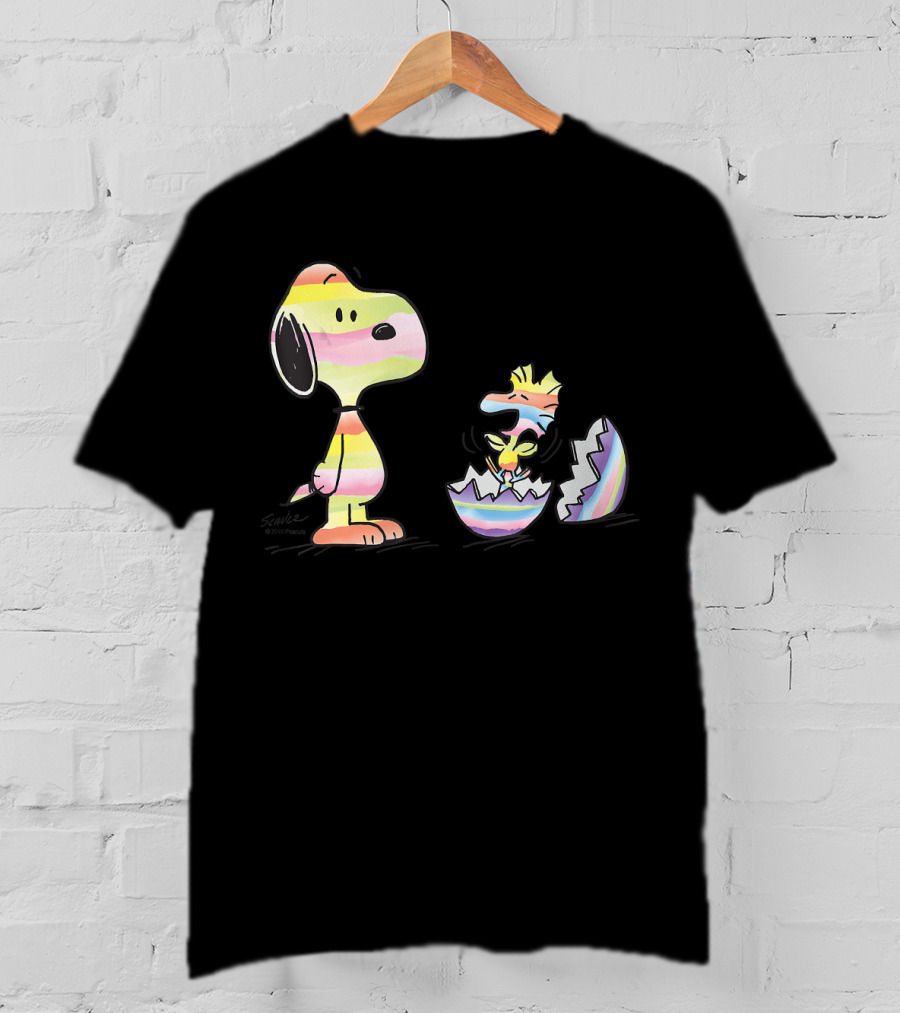 Peanuts Snoopy Woodstock Colorful Easter Egg Stripes T-Shirt
