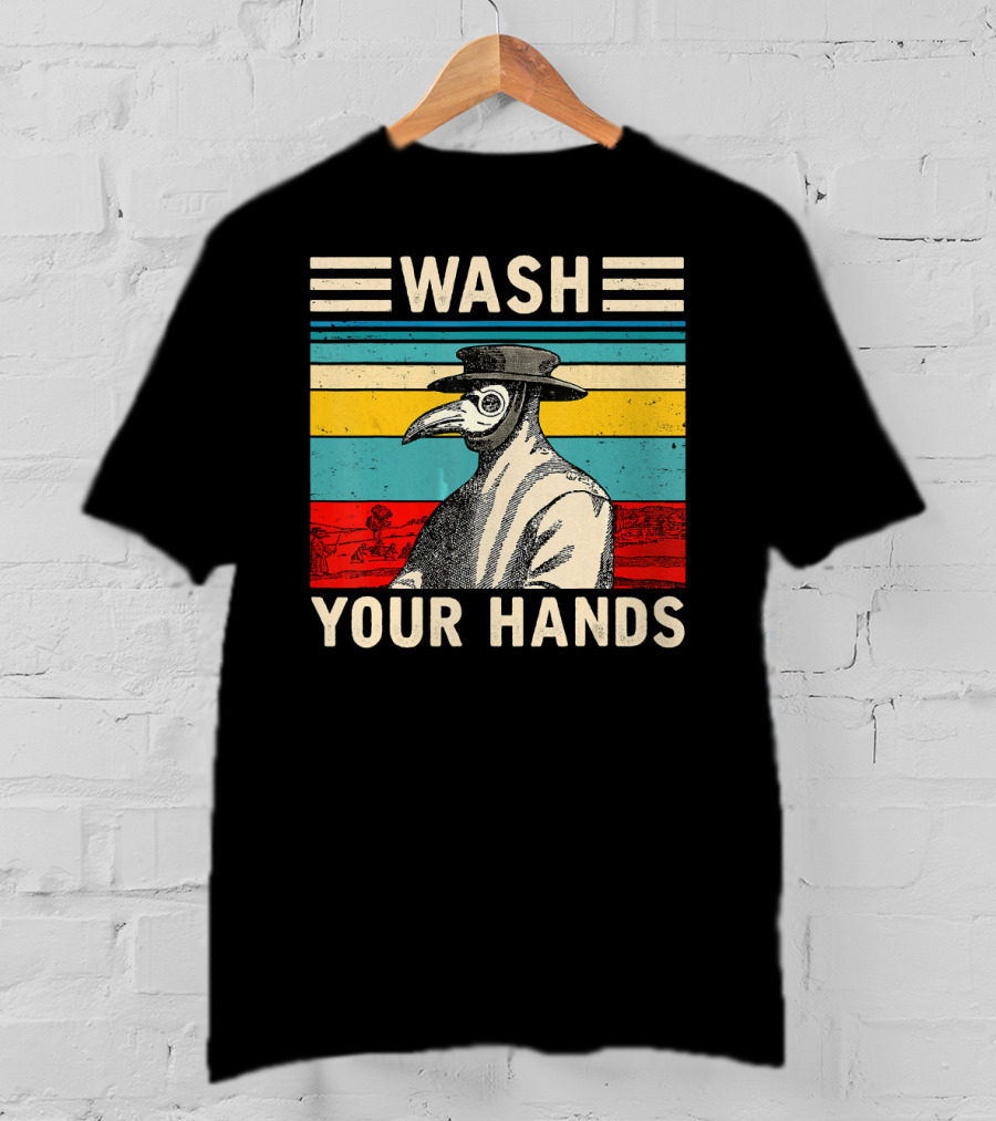 Wash Your Hands Plague Doctor Vintage Stripe T-Shirt