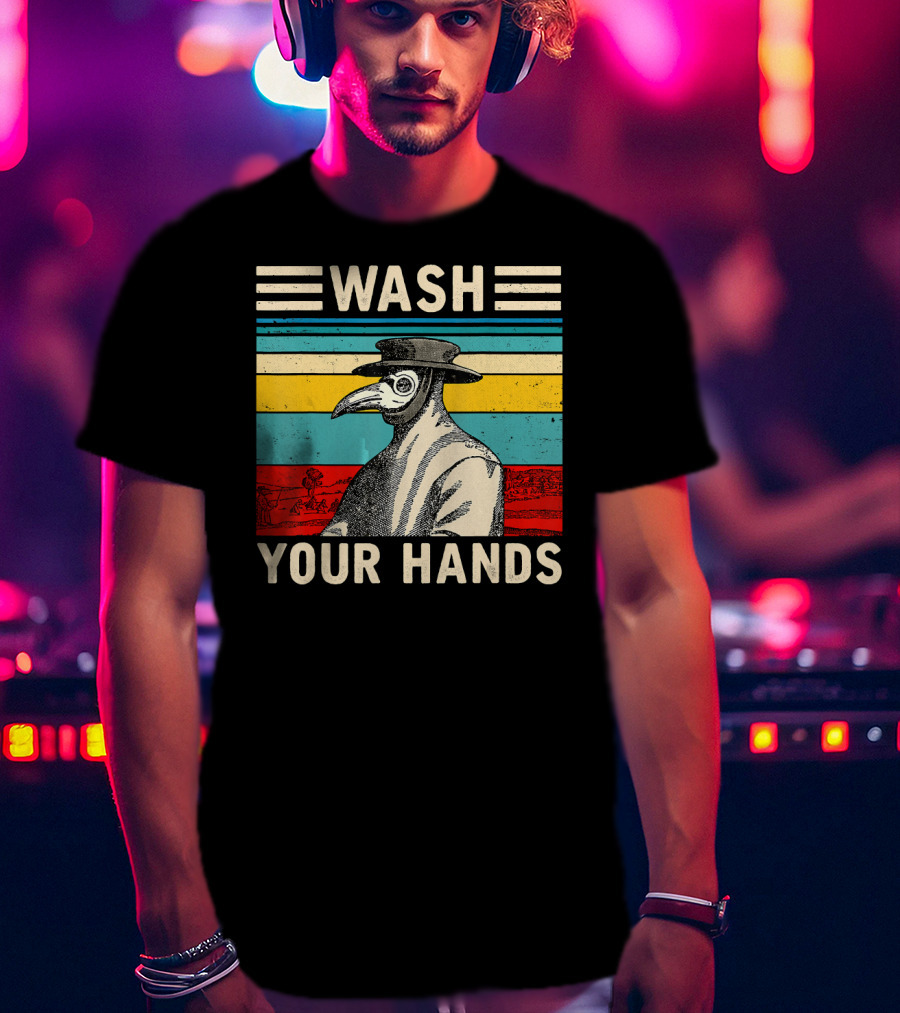 Wash Your Hands Plague Doctor Vintage Stripe T-Shirt