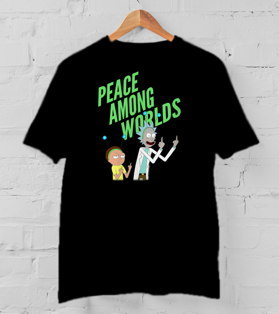 Rick And Morty Peace Among Worlds Gesture With Portal Elements T-Shirt