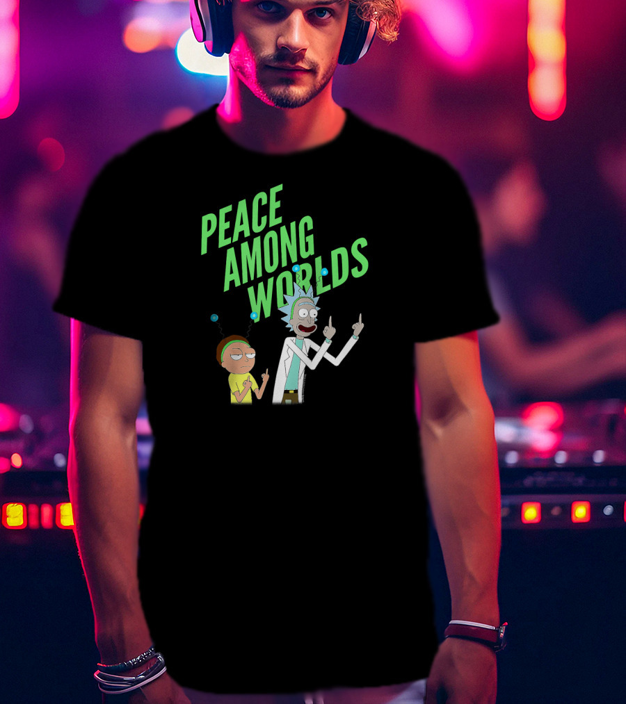 Rick And Morty Peace Among Worlds Gesture With Portal Elements T-Shirt