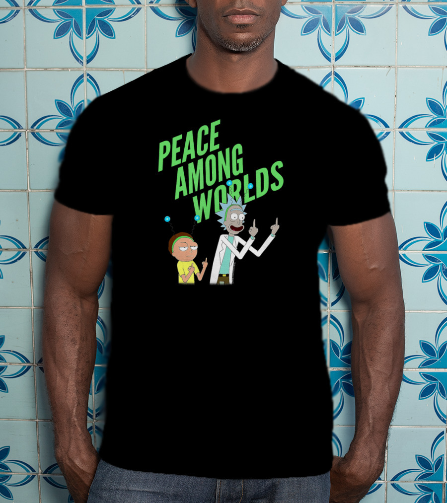 Rick And Morty Peace Among Worlds Gesture With Portal Elements T-Shirt