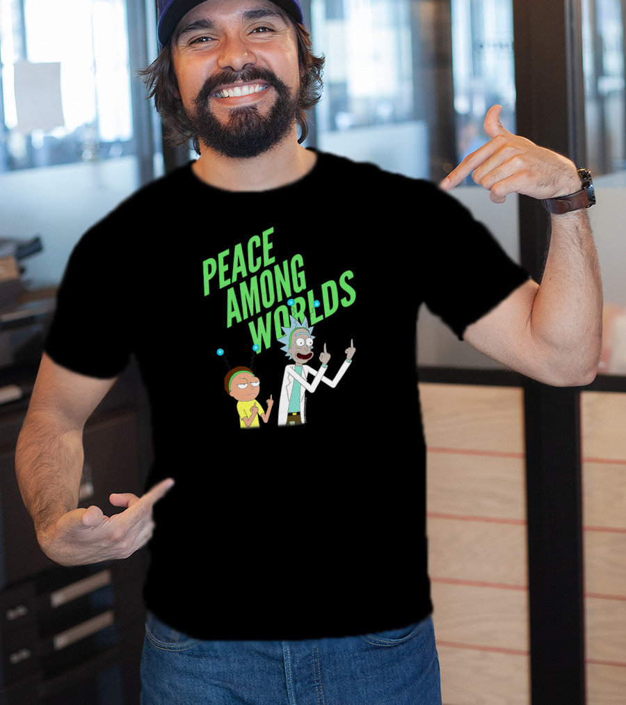 Rick And Morty Peace Among Worlds Gesture With Portal Elements T-Shirt