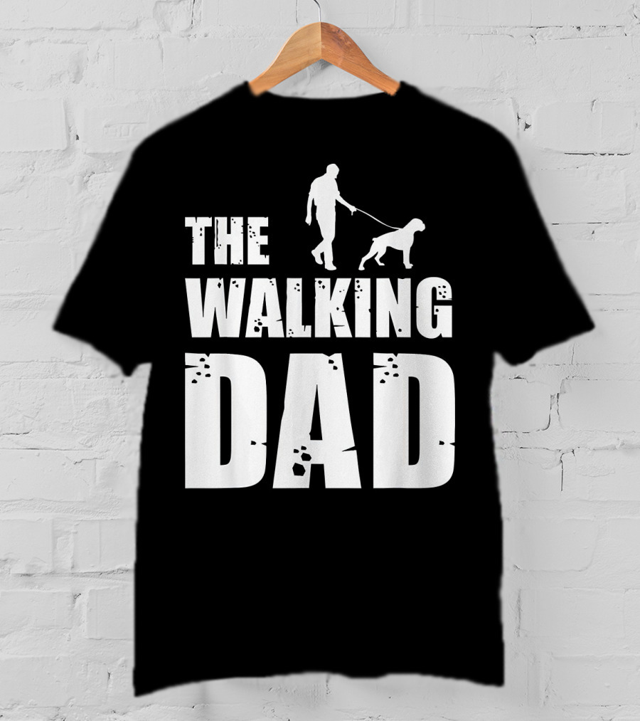 The Walking Dad Boxer Dog Silhouette Walking Man And Dog T-Shirt