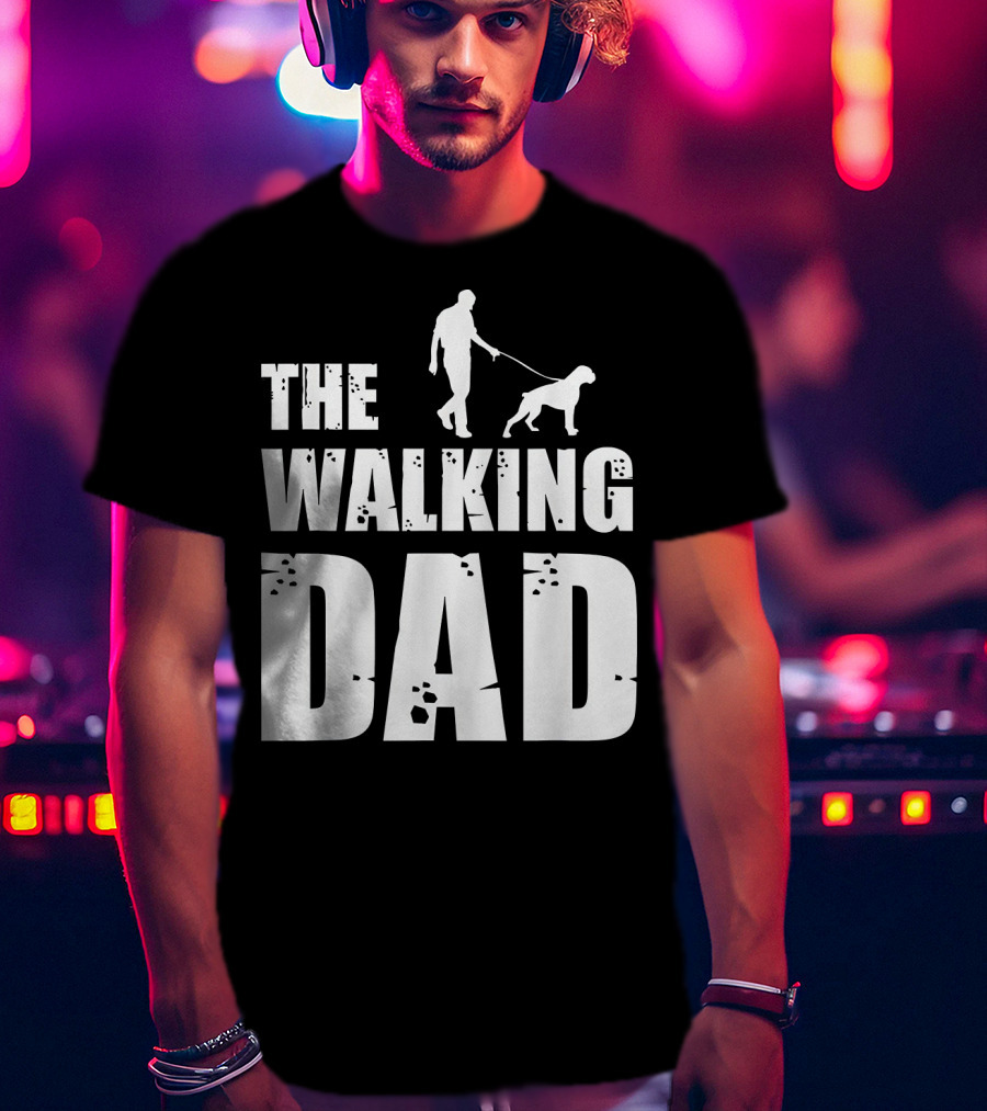 The Walking Dad Boxer Dog Silhouette Walking Man And Dog T-Shirt