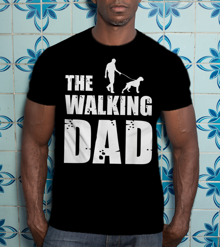 The Walking Dad Boxer Dog Silhouette Walking Man And Dog T-Shirt