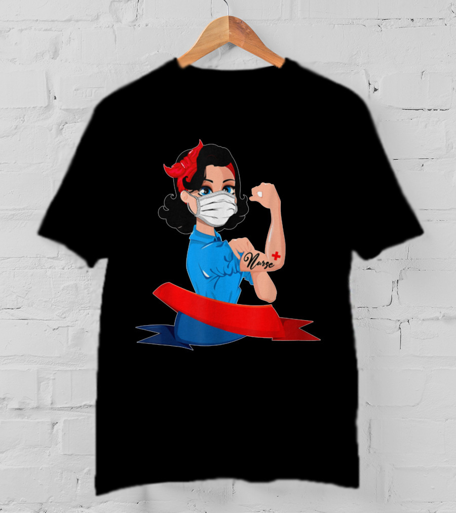Rosie The Riveter Strong Nurse Mask Tattoo T-Shirt