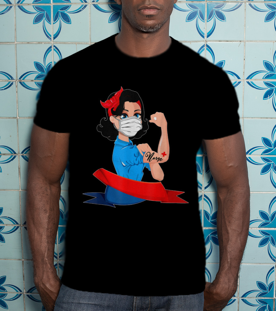 Rosie The Riveter Strong Nurse Mask Tattoo T-Shirt
