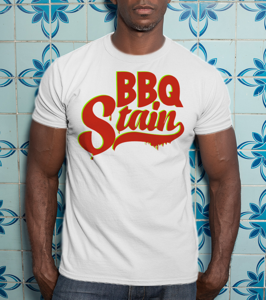 BBQ Stain Dripping Font Bold Red Green Outline T-Shirt